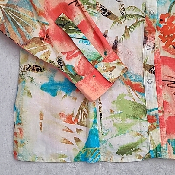 Chicos Linen Tropical Print Shirt Size 3 XL Button Down Resortwear Vacation - Picture 2 of 16
